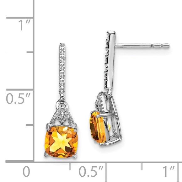 925 Sterling Silver  Diamond Citrine Nov Birthstone Post Earrings 20 x 6 mm - Picture 4 of 4